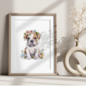 Bulldog Puppy Pet Waterverf Flower Poster