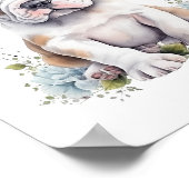 Bulldog Puppy Pet Waterverf Flower Poster (Hoek)