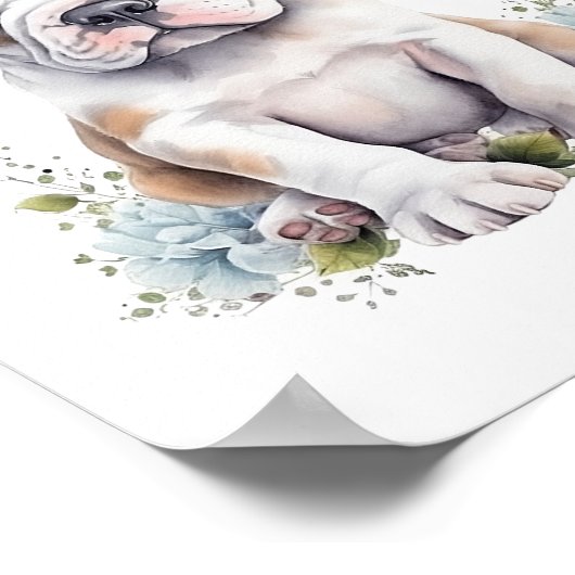 Bulldog Puppy Pet Waterverf Flower Poster (Hoek)