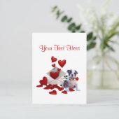 Bulldog Puppy Red Rose Valentijn Design Feestdagenkaart (Staand voorkant)
