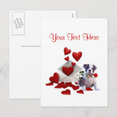 Bulldog Puppy Red Rose Valentijn Design Feestdagenkaart (Voorkant / Achterkant)