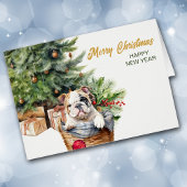 Bulldog Puppy Rieten Mand Kerstmis