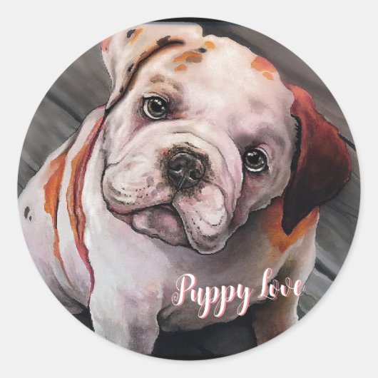 Bulldog Puppy Ronde Sticker (Voorkant)