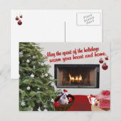 Bulldog Puppy Warme open haard Scene Kerst Wens Feestdagenkaart (Voorkant / Achterkant)
