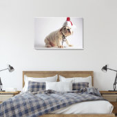 Bulldog Puppy Wearing Santa Hat Canvas Afdruk (Insitu (Slaapkamer))