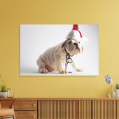 Bulldog Puppy Wearing Santa Hat Canvas Afdruk (Insitu (Woonkamer))