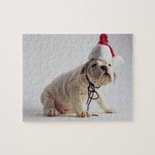 Bulldog Puppy Wearing Santa Hat Legpuzzel