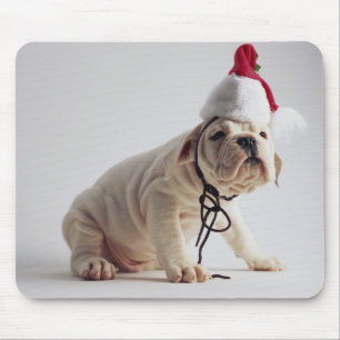Bulldog Puppy Wearing Santa Hat Muismat