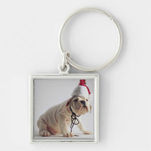 Bulldog Puppy Wearing Santa Hat Sleutelhanger