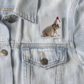 Bulldog Puppy Wearing Santa Hat Vierkante Button 5,1 Cm (In situ)