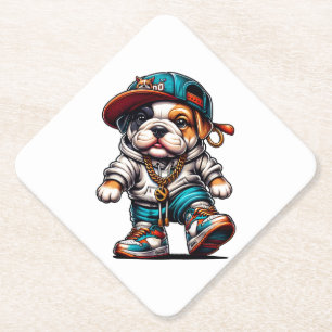 Bulldog Puppystraatwear Outfit Hexagoon Diamant Kartonnen Onderzetters