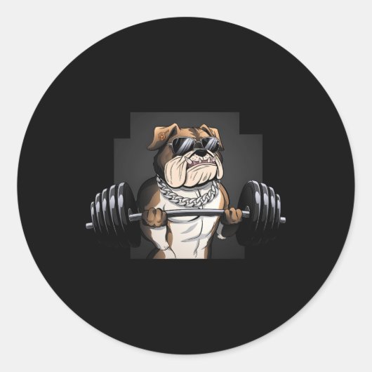 Bulldog Rat Weightlifting Bodybuilding Fitness Dad Ronde Sticker (Voorkant)