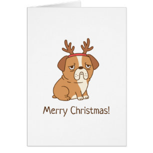 Bulldog Reindeer Antlers Merry Kerstgroet