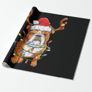 Bulldog Reindeer Funny Kerstmis Cadeaupapier