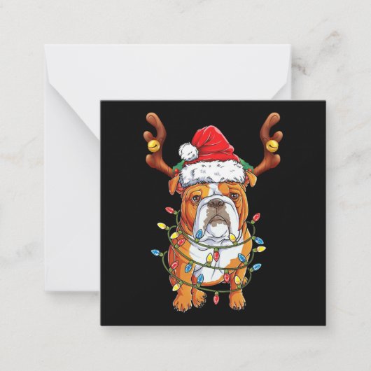 Bulldog Reindeer Funny Kerstmis Notitiekaartje (Voorkant)