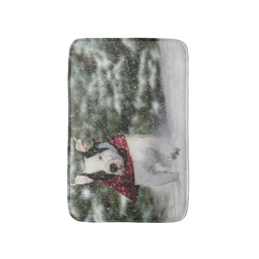 Bulldog Rescue Pup Dashing through the Snow Badmat (Voorkant Verticaal)