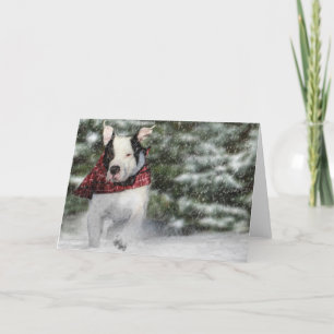 Bulldog Rescue Pup Dashing through the Snow Feestdagen Kaart