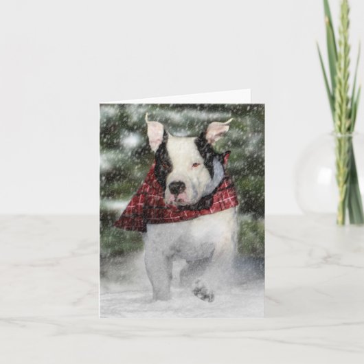 Bulldog Rescue Pup Dashing through the Snow Feestdagen Kaart (Voorkant)