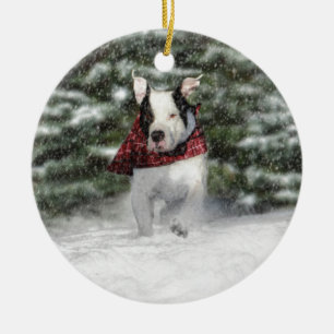 Bulldog Rescue Pup Dashing through the Snow Keramisch Ornament