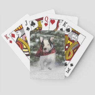 Bulldog Rescue Pup Dashing through the Snow Pokerkaarten