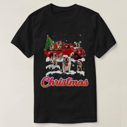 Bulldog Riding Red Truck Kerstboom Bulldog Xm T-shirt (Design voorkant)