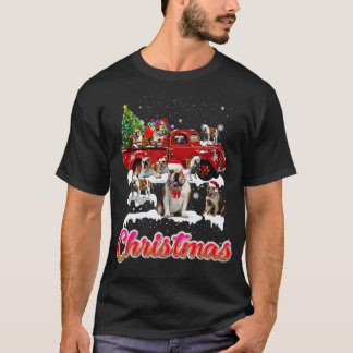 Bulldog Riding Red Truck Kerstboom Bulldog Xm T-shirt