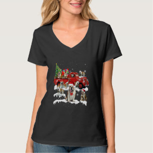 Bulldog Riding Red Truck Xmas kerst T-shirt