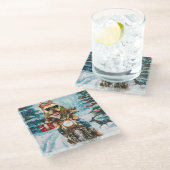 Bulldog rijden motorfiets kerst glazen onderzetter (Schuin)