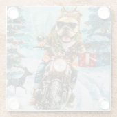 Bulldog rijden motorfiets kerst glazen onderzetter (Achterkant)