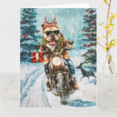 Bulldog rijden motorfiets kerst kaart (Gele Bloem)