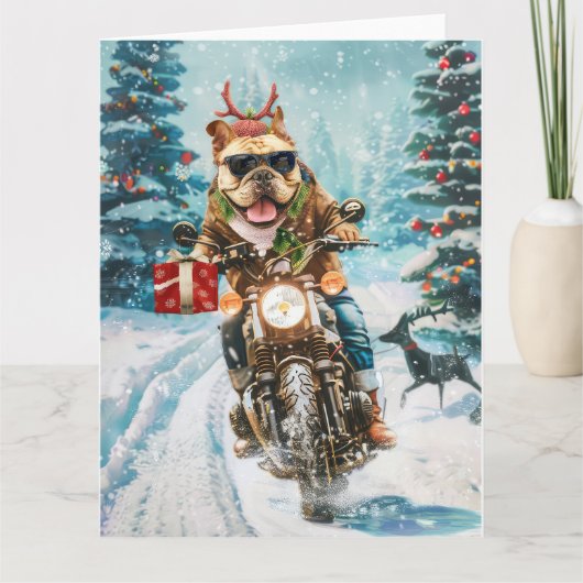 Bulldog rijden motorfiets kerst kaart (Voorkant)
