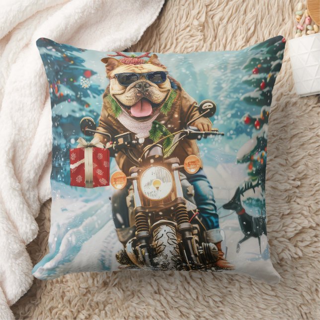 Bulldog rijden motorfiets kerst kussen (Deken)