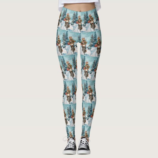 Bulldog rijden motorfiets kerst leggings (Voorkant)