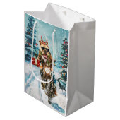 Bulldog rijden motorfiets kerst medium cadeauzakje (Voorkant Gekanteld)