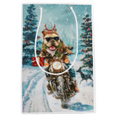 Bulldog rijden motorfiets kerst medium cadeauzakje (Voorkant)