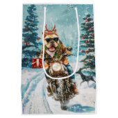 Bulldog rijden motorfiets kerst medium cadeauzakje (Achterkant)