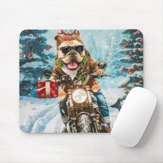 Bulldog rijden motorfiets kerst muismat (Met muis)