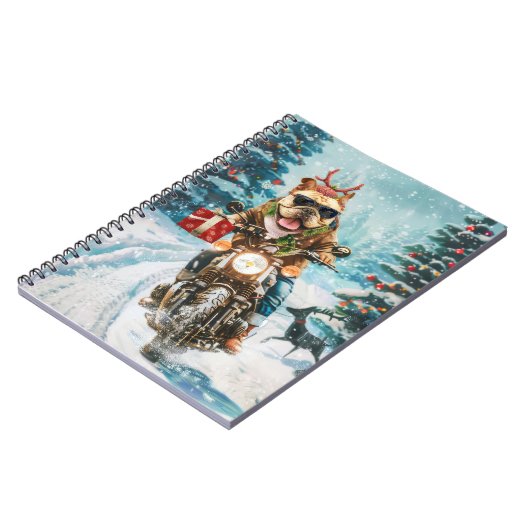 Bulldog rijden motorfiets kerst notitieboek (Linkerzijde)