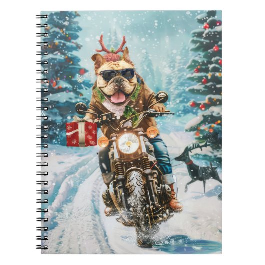 Bulldog rijden motorfiets kerst notitieboek (Voorkant)