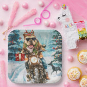 Bulldog rijden motorfiets kerst papieren bordje (Feest)