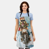 Bulldog rijden motorfiets kerst schort (Gedragen)