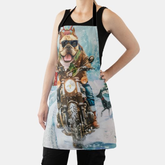 Bulldog rijden motorfiets kerst schort (Insitu)