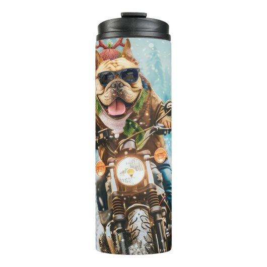 Bulldog rijden motorfiets kerst thermosbeker (Voorkant)