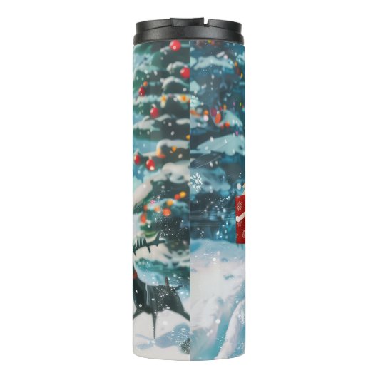 Bulldog rijden motorfiets kerst thermosbeker (Achterkant)