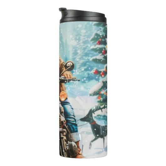 Bulldog rijden motorfiets kerst thermosbeker (Geroteerd rechts)