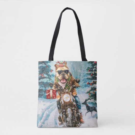 Bulldog rijden motorfiets kerst tote bag (Voorkant)