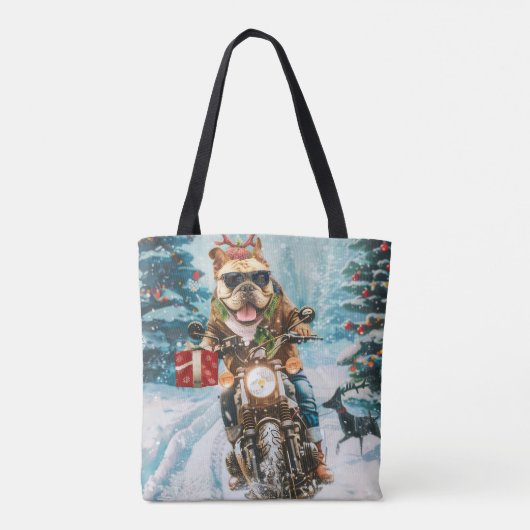 Bulldog rijden motorfiets kerst tote bag (Achterkant)