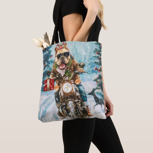 Bulldog rijden motorfiets kerst tote bag (Dichtbij)