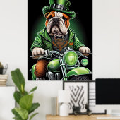 Bulldog rijdt fiets St. Patrick's Day Poster (Thuiskantoor)