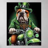 Bulldog rijdt fiets St. Patrick's Day Poster (Voorkant)
